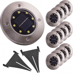 Zonnelampen voor inbouw in de tuin met schemersensor, 8 LED, koud wit, set van 12 stuks