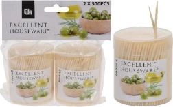 Bamboe dubbelzijdige tandenstokers met rond etui, 2 × 500 stuks