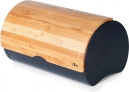 Broodtrommel met bamboe deksel, zwart metaal, 38 × 24 × 20 cm VILDE