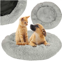 Rond pluche knuffelbed voor hond en kat 100 cm – lichtgrijs