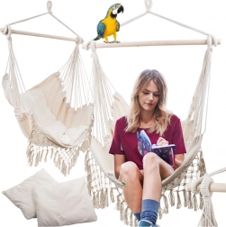 Braziliaanse hangstoel met kussens, boho, beige