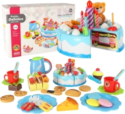 Verjaardagstaart om te snijden met klittenband, 80-delige set – blauw