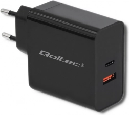 Qoltec oplader 63W met USB‑C PD en USB QC 3.0 zwart