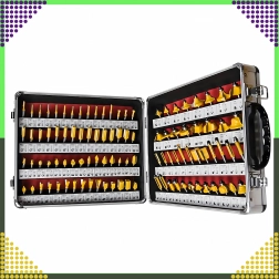 Set van 100 profiel-frezen voor hout, schacht 1/4" (6,35 mm) in aluminium koffer