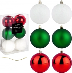 Onbreekbare kerstballen rood, groen en wit 8 cm – set van 6 stuks