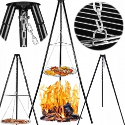 Hangende driepootbarbecue met vuurkorf, roosterdiameter 50 cm, hoogte 150 cm