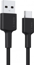 Aukey USB‑C naar USB‑A kabel 2 m, 60 W, nylon gevlochten, zwart