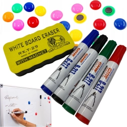 Set accessoires voor whiteboard – 4 markers, magnetische wisser en gekleurde magneten