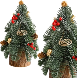 Decoratieve kerstboom op stam met rode bessen en dennenappels 26 × 12 cm