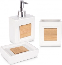 Witte dolomieten badkamer set 3-delig met bamboe