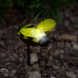 Zonnelamp op prikstok in de vorm van een bij met witte led