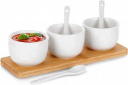 Set keramische schaaltjes met lepeltjes op bamboe dienblad 90 ml, 7-delig