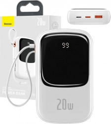Powerbank Baseus Qpow Pro met Lightning-kabel en USB 20000mAh 20W wit