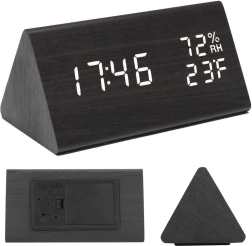 Elektronische houten wekker met thermometer en hygrometer