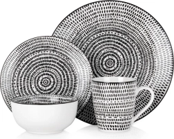 Porseleinen 16-delige dinerset met geometrisch patroon