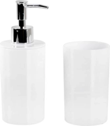 Plastic zeepdispenser en beker TORO – witte badkamerset