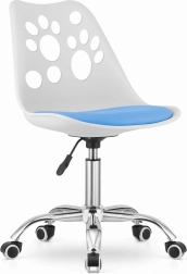 Moderne bureaustoel wit en blauw met chromen basis