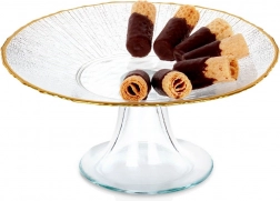 Glazen taartstandaard met gouden rand 21 cm