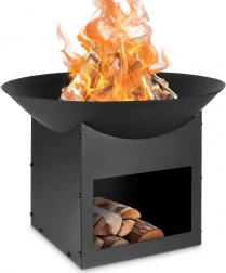 Metalen tuinvuurschaal 56 cm met houtopslag Ambiance