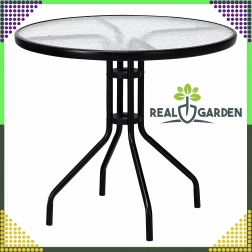 Glazen ronde salontafel voor balkon en terras 60 cm zwart