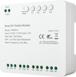 Slimme vierkanaals schakelmodule voor doe-het-zelvers AVATTO 7–32 V met Wi‑Fi, Bluetooth en RF 433 MHz