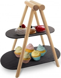 Twee-laags serveerschaal van leisteen en hout 41 × 24 × 38,5 cm