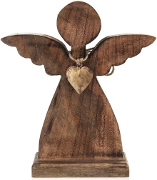 Houten engelenbeeld van mangohout 27 × 30 cm