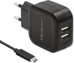 Qoltec duale USB‑lader 17W met USB‑C‑kabel
