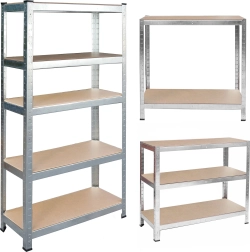 Metalen stelling 150 × 75 × 30 cm Humberg, 5 legplanken, verzinkt, schroefloos