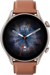 slimme horloge amazfit gtr 3 pro met leren bandje bruin