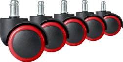 Met rubber beklede wieltjes voor bureaustoel, zwart-rood, 5 stuks