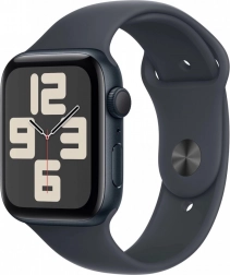 Apple Watch SE GPS, 44 mm, aluminium kast in nacht kleur met sportband - maat S/M