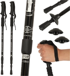 Opvouwbare trekkingstokken Nordic Walking, zwart, 2 stuks