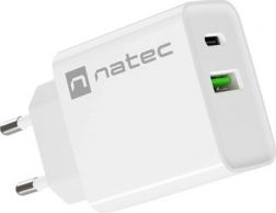 Netvoedingslader NATEC Ribera 20W, 1× USB‑C + 1× USB‑A, wit