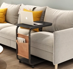 Mobiele bijzet-/salontafel voor bij de bank op wieltjes – zwart