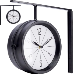 Metalen dubbele wandklok 30,5 × 9,5 × 28 cm, zwart