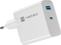 Natec Ribera GaN oplader 65W USB-A en USB-C wit