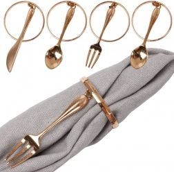 Metalen gouden servetringen met hangende bestekjes, 4 cm, set van 4 stuks