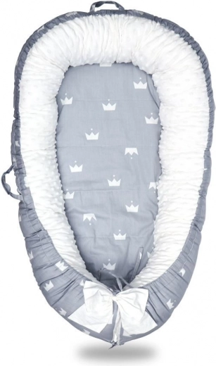 Babydeken / babynest 90×50 cm - grijs patroon met kroontje