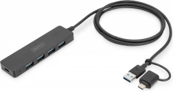 Hub USB 3.0 4-poorts SlimLine met USB-C adapter 1,2m 5Gbps, voedingsconnector USB-C
