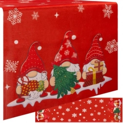 Kersttafelloper rood 150 × 40 cm met sneeuwvlokken en kabouters