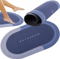 Snel drogende antislip badkamermat BATHROOM, ovaal, blauwtinten 58 × 38 cm