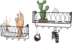 Hangende wandplank met haken – zwart, 25,5 cm