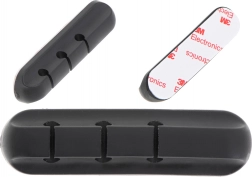 Zelfklevende siliconen kabelorganizer, 3 sleuven, zwart