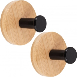 Zelfklevende houten wandhaken met zwarte metalen pin 5 cm, 2 stuks