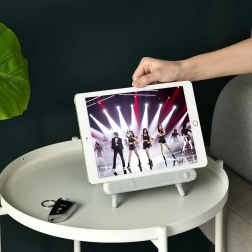 Doos voor papieren zakdoekjes met telefoonhouder in retro-tv-stijl – Grijs