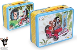 Blikken koffertje met mol blauw 19,5x7,5x16,5 cm