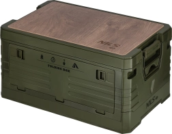 Opvouwbare opbergbox met deksel en houten blad 32 l groen NILS Camp