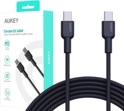 Aukey USB‑C naar USB‑C kabel 1,8 m, 60 W PD, nylonvlecht, zwart