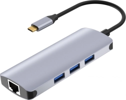 USB-C hub-dockingstation met LAN, HDMI 4K en kaartlezer